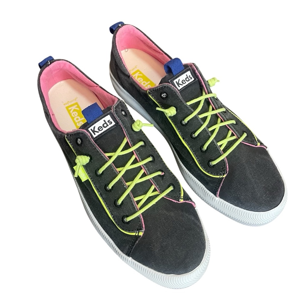 Keds Kickback Black Canvas Pop Sneakers Size 8.5